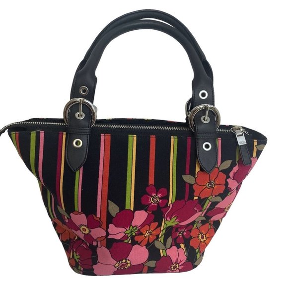Talbots Floral Stripe Satchel - Black and Pink - Picture 5 of 15